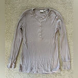 Holistia Tan Ribbed Long Sleeve Henley - Size M - Neutral Minimalist